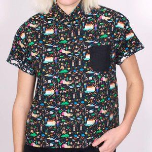 Rachel Antonoff Jonny Shirt Girls in Town Multicolor Print Boxy Crop Size Small